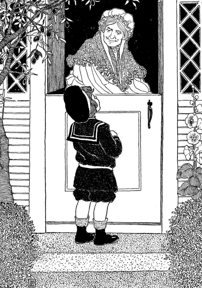 garçon à la porte, illustration vintage vecteur