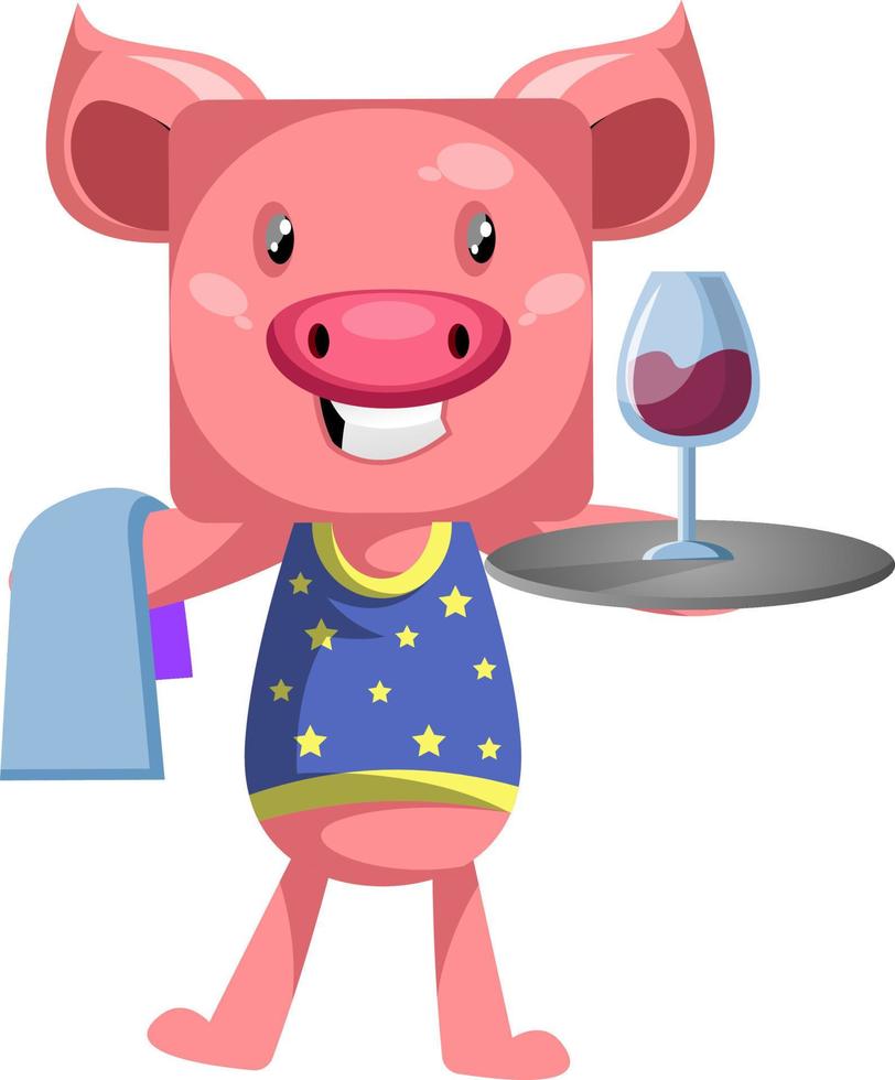 cochon avec du vin, illustration, vecteur sur fond blanc.