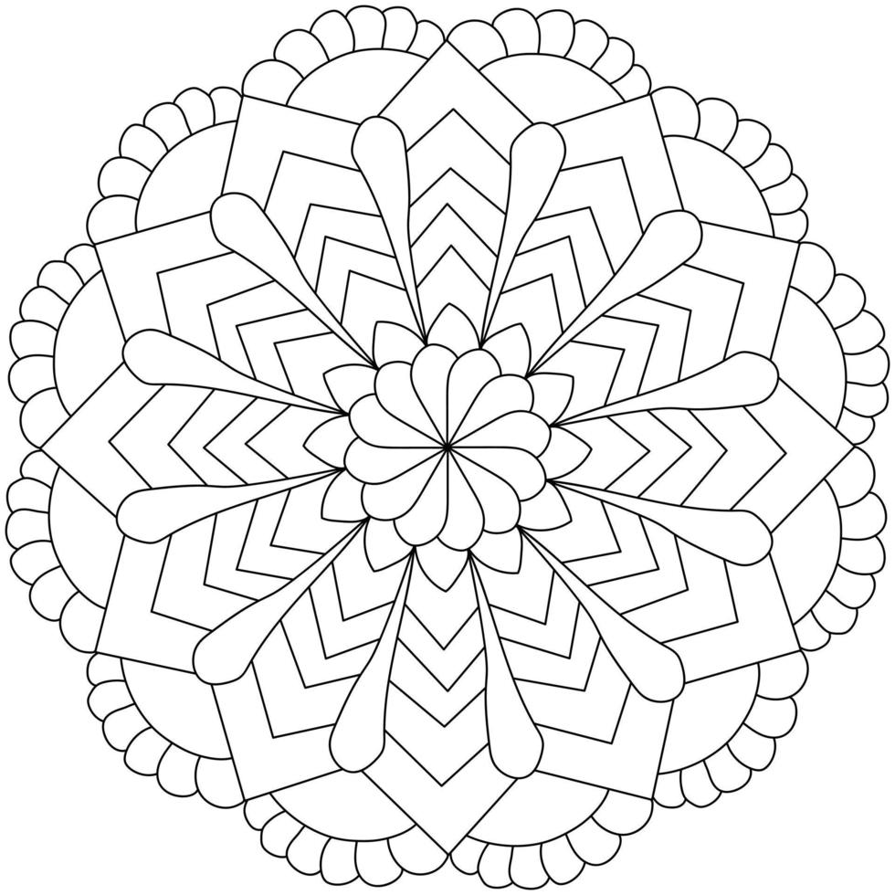 mandala de contour avec des motifs simples de fleurs et de rayures, page de coloriage méditative pour la créativité vecteur