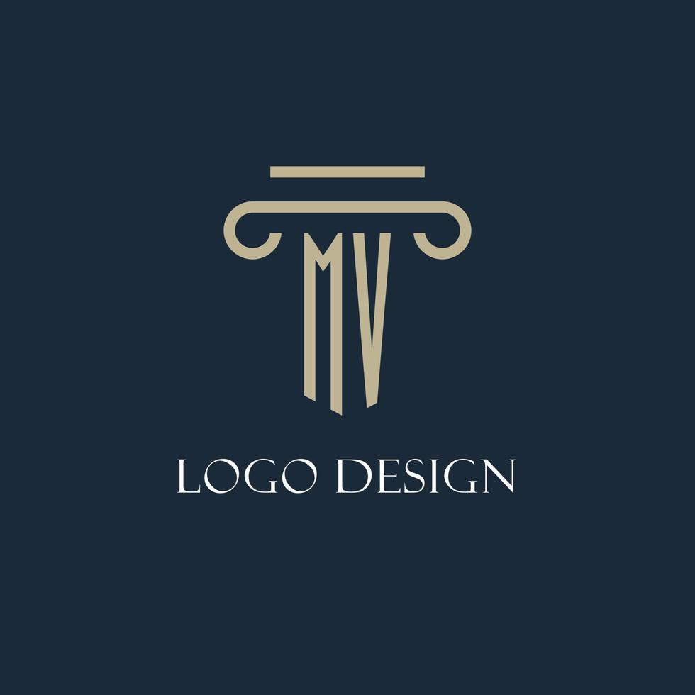 logo initial mv pour avocat, cabinet d'avocats, cabinet d'avocats avec conception d'icône de pilier vecteur