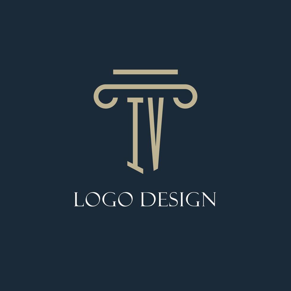 iv logo initial pour avocat, cabinet d'avocats, cabinet d'avocats avec conception d'icône de pilier vecteur