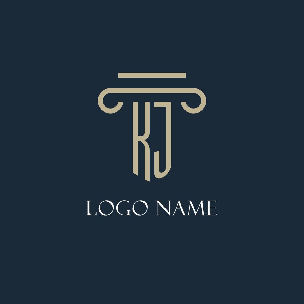 kj logo initial pour avocat, cabinet d'avocats, cabinet d'avocats avec conception d'icône de pilier vecteur