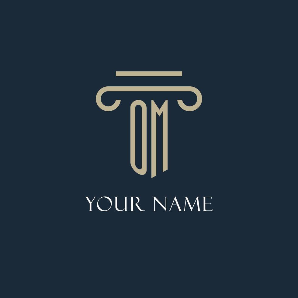 om logo initial pour avocat, cabinet d'avocats, cabinet d'avocats avec conception d'icône de pilier vecteur