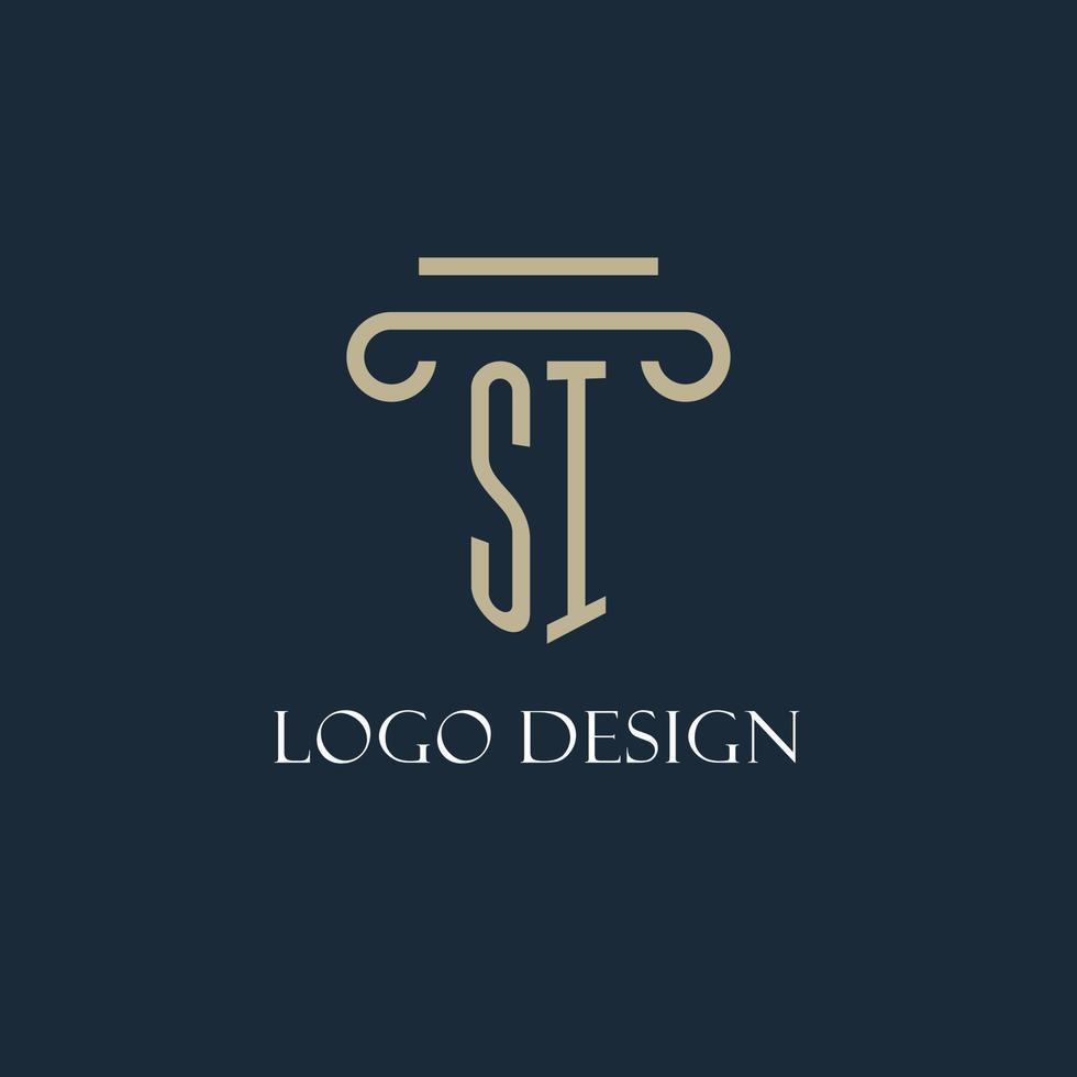 si logo initial pour avocat, cabinet d'avocats, cabinet d'avocats avec conception d'icône de pilier vecteur