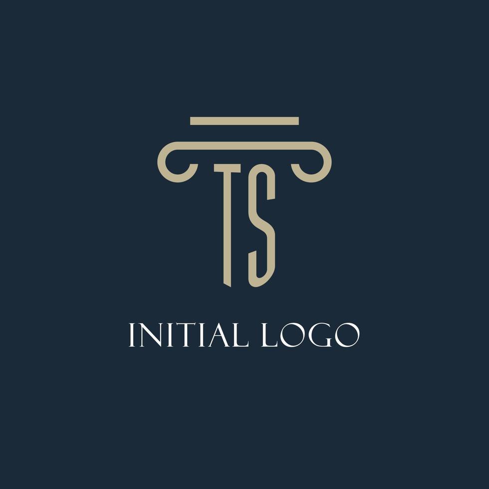 ts logo initial pour avocat, cabinet d'avocats, cabinet d'avocats avec conception d'icône de pilier vecteur