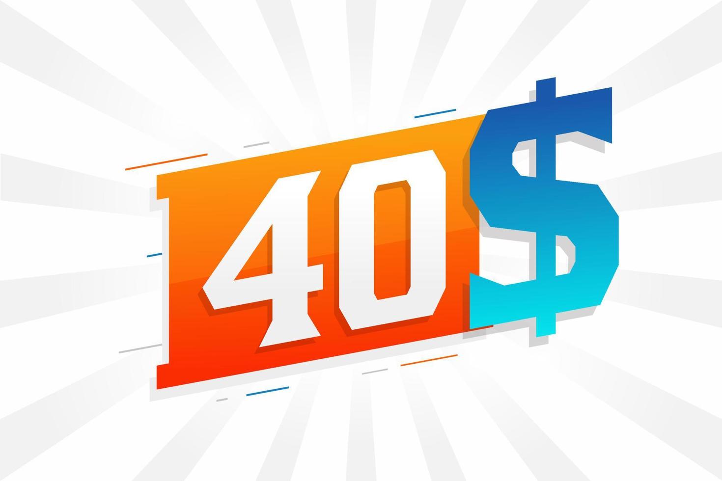 Symbole de texte vectoriel de devise de 40 dollars. 40 usd dollar américain argent vecteur de stock