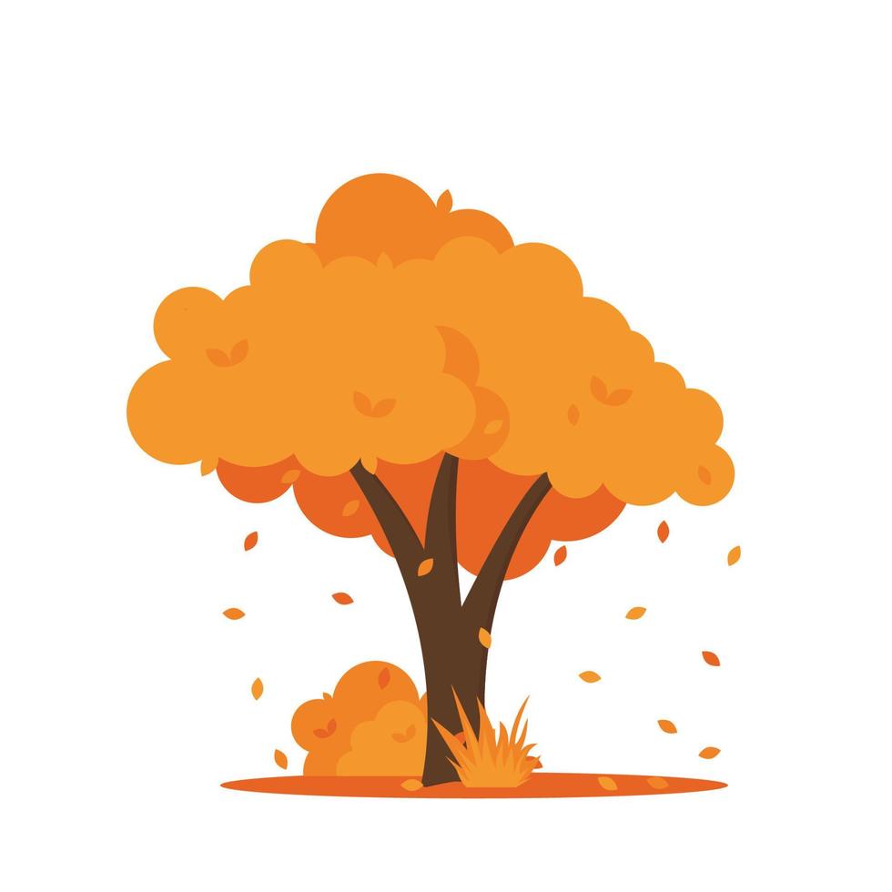 arbres d'automne colorés. dessin animé jaune orange arbre d'automne et icône de buisson de jardin automnal avec des feuilles d'or de la saison d'automne pour le parc de la ville et le symbole isolé de vecteur de fond de paysage forestier