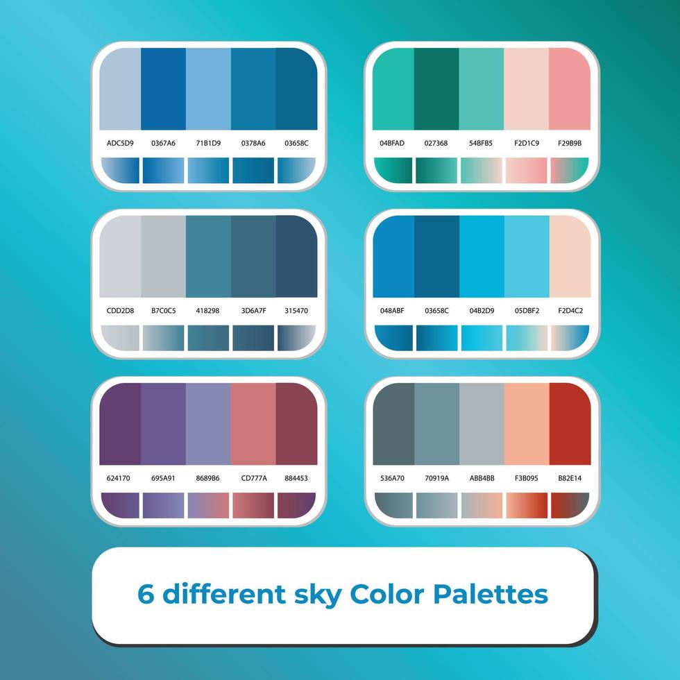 6 palettes de couleurs de ciel différentes avec dégradé de couleur vecteur