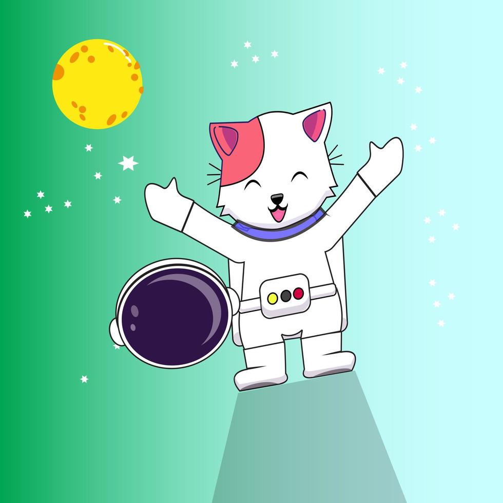 chat astronaute mignon tenant illustration d'icône de vecteur de dessin animé de casque. concept d'icône de science animale isolé vecteur premium. style de dessin animé plat