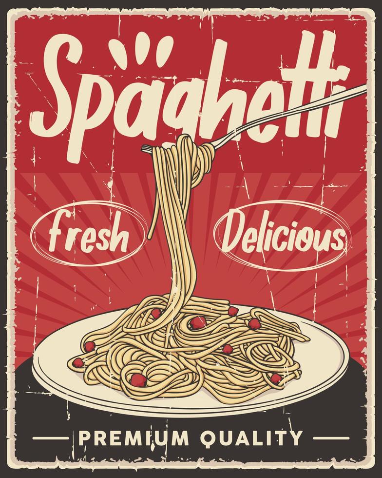 affiche de cuisine italienne spaghetti pâtes rétro vecteur