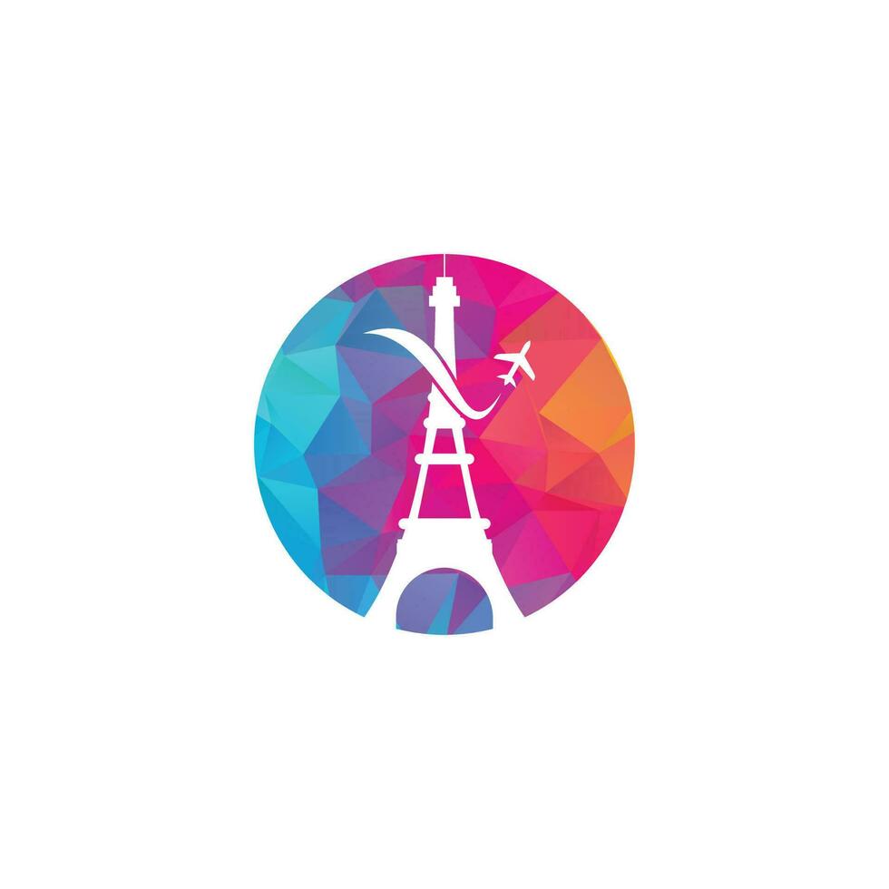 logo de voyage français. tour eiffel de paris avec avion pour la création de logo de voyage vecteur