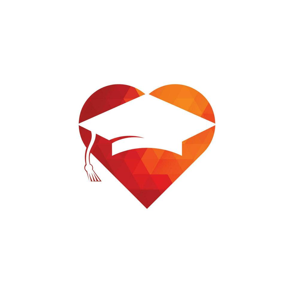 conception de logo vectoriel de concept de forme de coeur de cap de remise des diplômes. création de logo vectoriel institutionnel et éducatif.