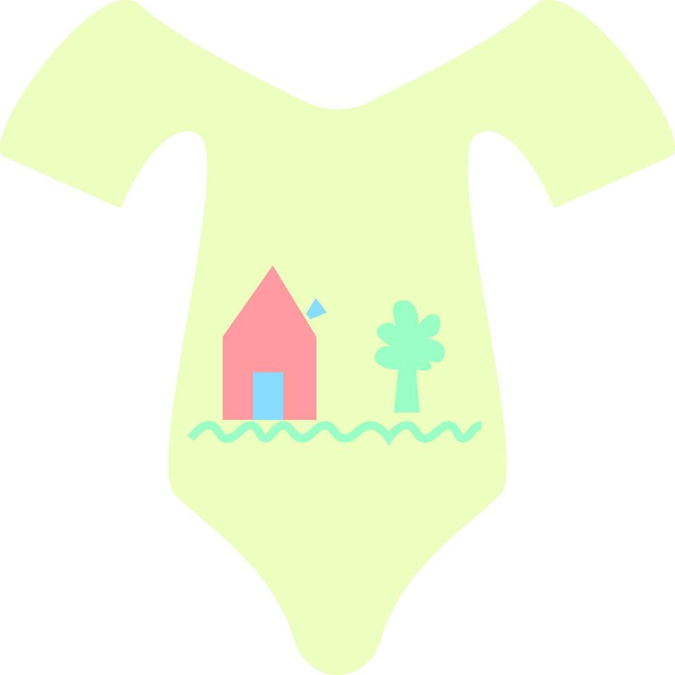 Costume bébé vert menthe avec maison rouge, illustration, vecteur, sur fond blanc. vecteur