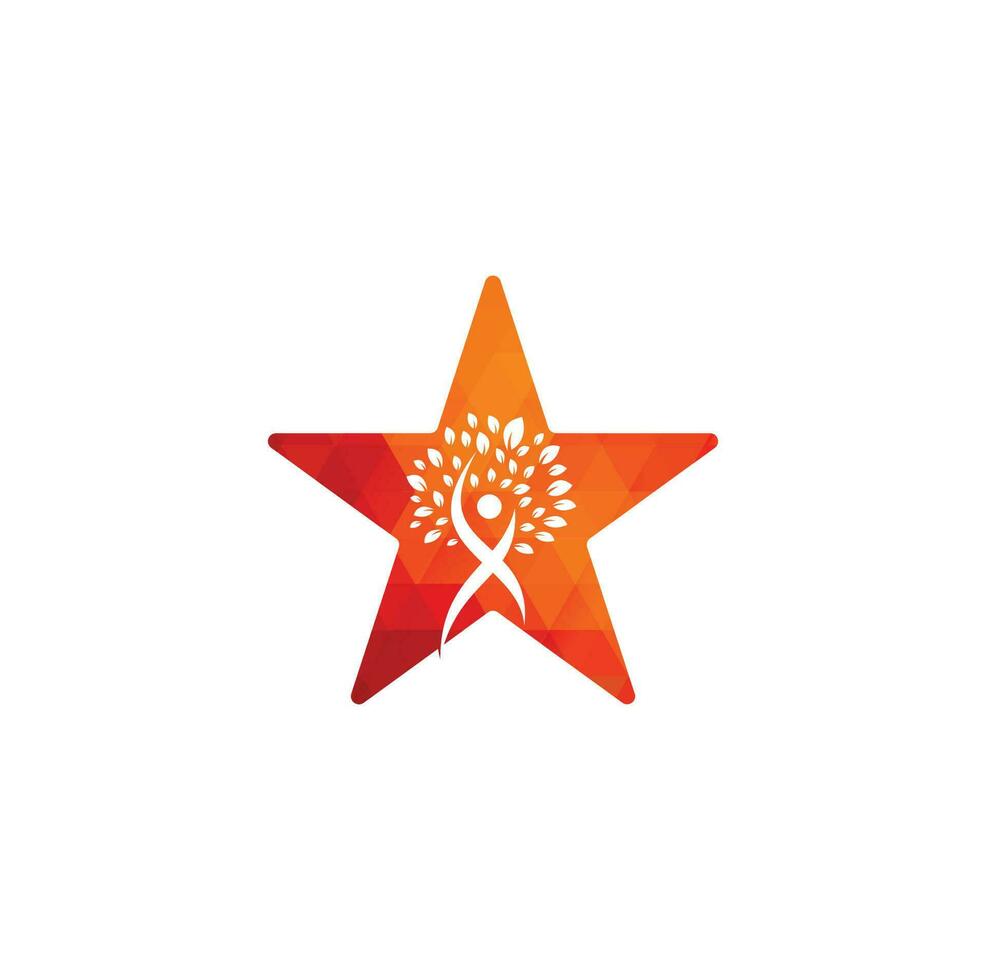 création de logo de concept de forme d'étoile d'arbre humain. logo d'arbre de personnes en bonne santé. vecteur