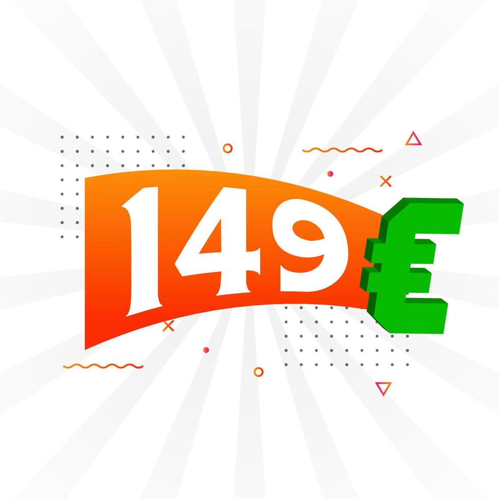 Symbole de texte vectoriel de devise de 149 euros. 149 euros union européenne argent vecteur de stock