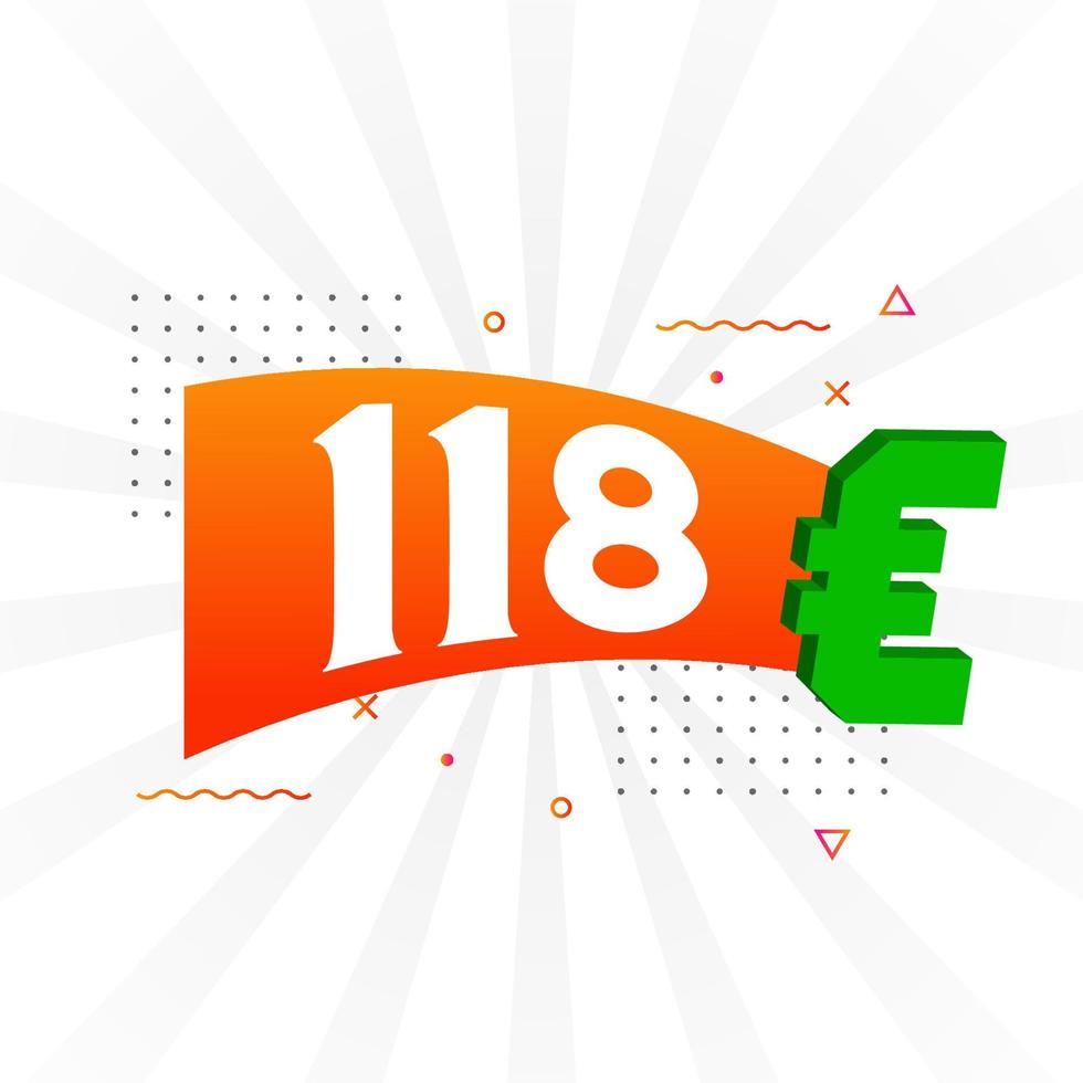 Symbole de texte vectoriel de devise de 118 euros. 118 euros vecteur de stock d'argent de l'union européenne