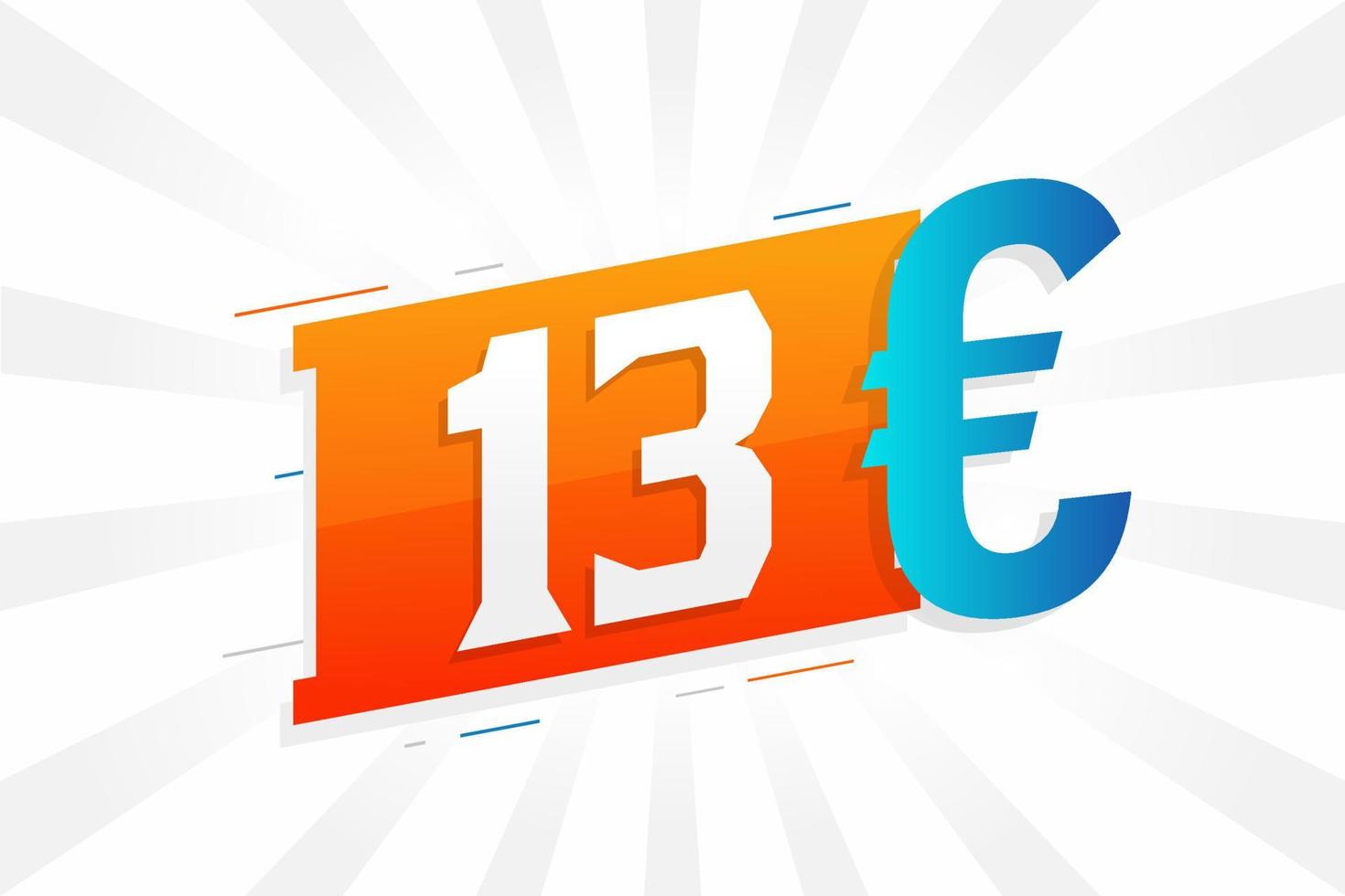 Symbole de texte vectoriel de devise de 13 euros. 13 euro union européenne argent vecteur de stock