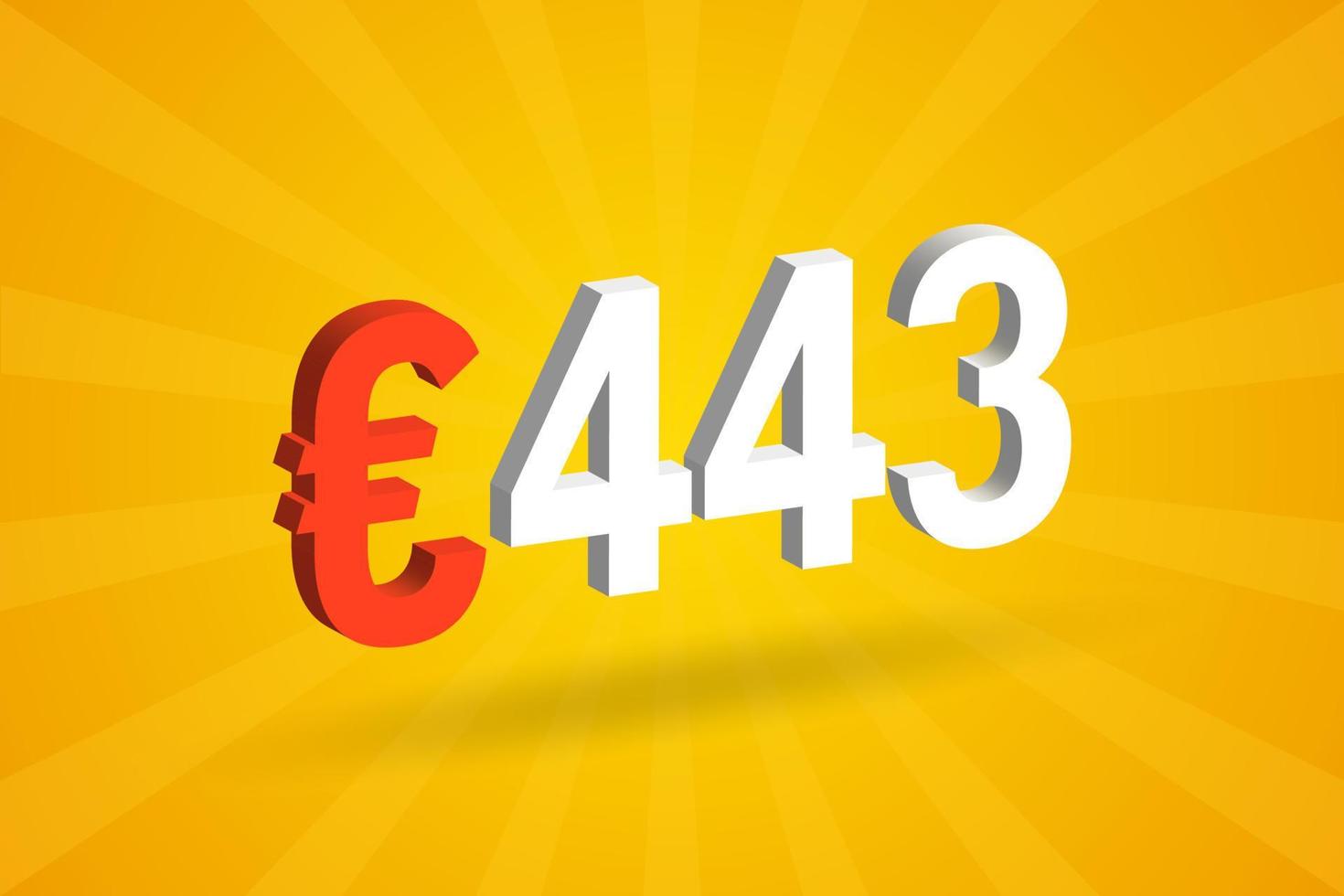 Symbole de texte vectoriel 3d de devise 443 euros. 3d 443 euro union européenne argent vecteur de stock