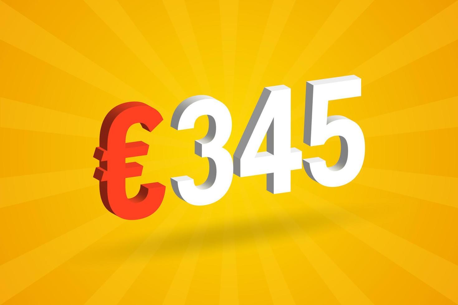 Symbole de texte vectoriel 3d de devise de 345 euros. 3d 345 euro union européenne argent vecteur de stock