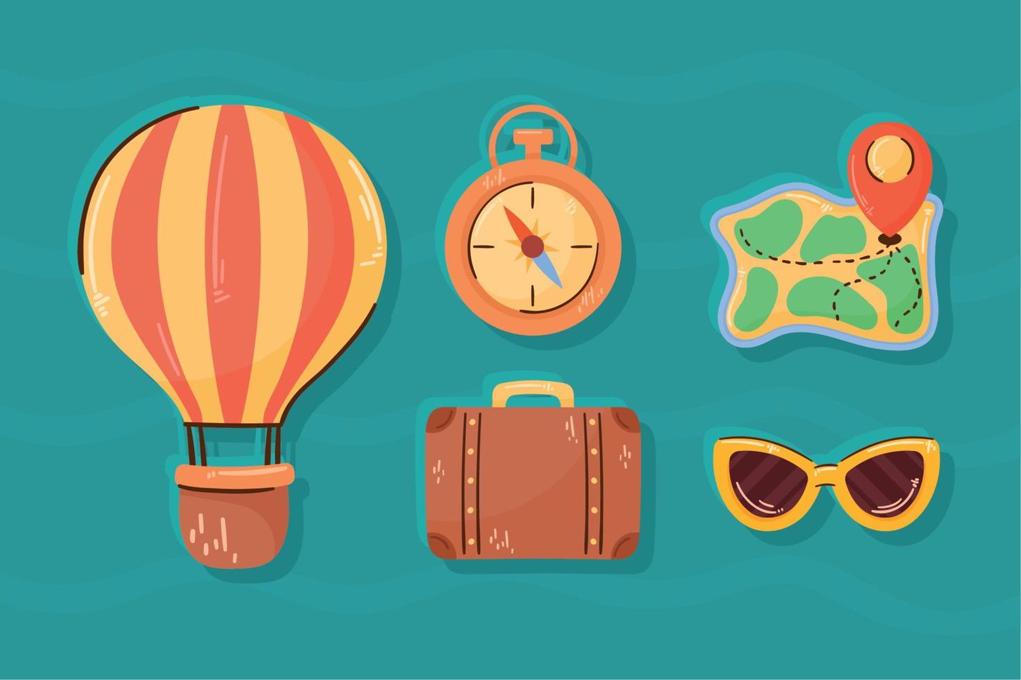 cinq icônes de vacances de voyage vecteur