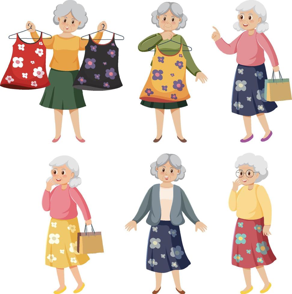 personnage de dessin animé shopping femme âgée vecteur