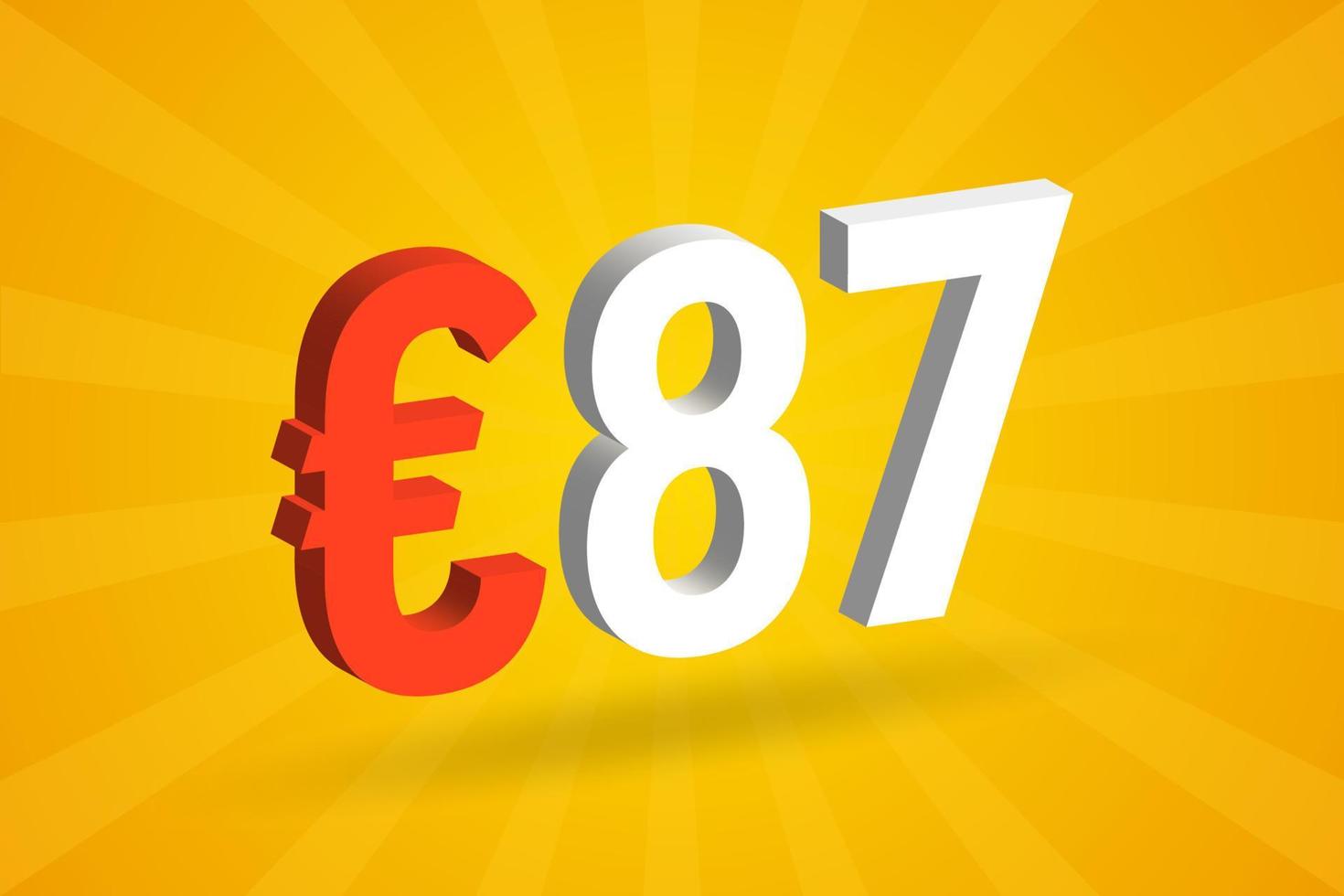 Symbole de texte vectoriel 3d de devise de 87 euros. 3d 87 euro union européenne argent vecteur de stock