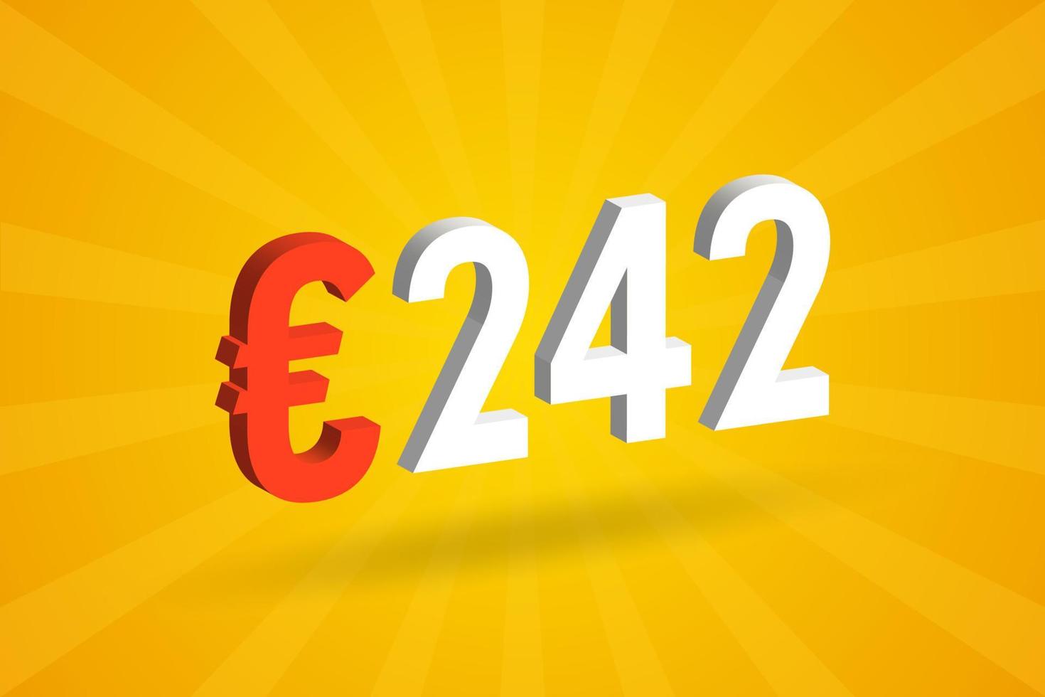 Symbole de texte vectoriel 3d de devise de 242 euros. 3d 242 euro union européenne argent vecteur de stock