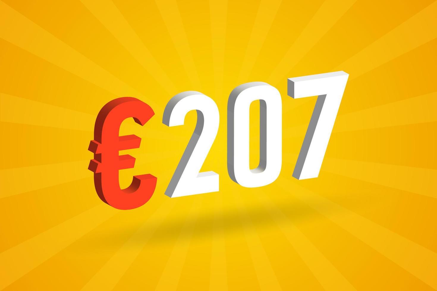 Symbole de texte vectoriel 3d de devise de 207 euros. 3d 207 euro union européenne argent vecteur de stock