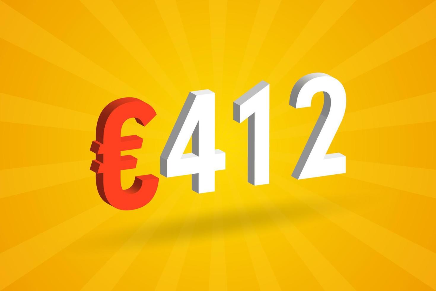 Symbole de texte vectoriel 3d de devise de 412 euros. 3d 412 euro union européenne argent vecteur de stock