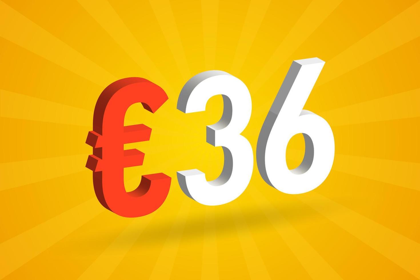Symbole de texte vectoriel 3d de devise de 36 euros. 3d 36 euro union européenne argent vecteur de stock