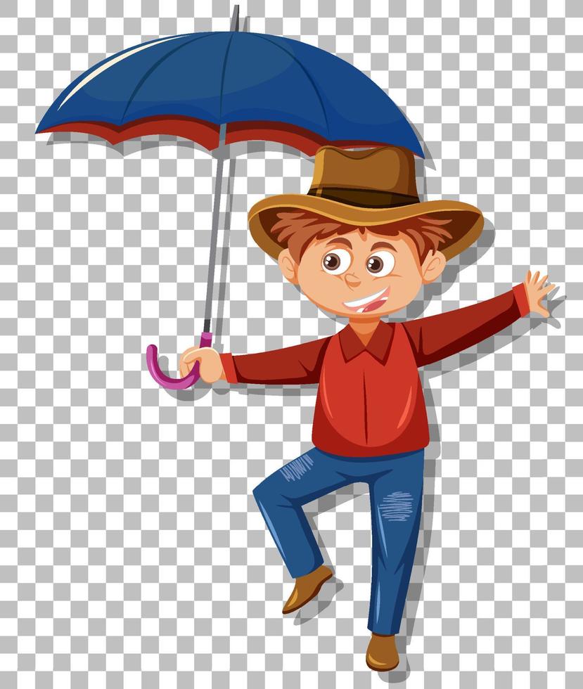 un personnage de dessin animé de cow-boy tenant un parapluie sur fond de grille vecteur