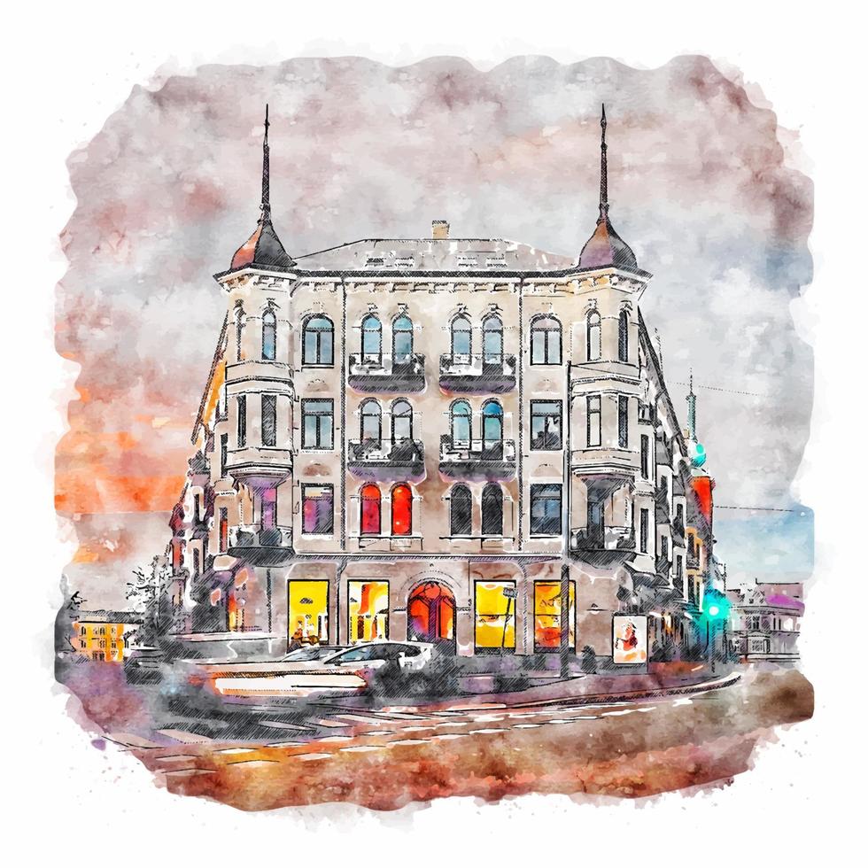 norge oslo croquis aquarelle illustration dessinée à la main vecteur