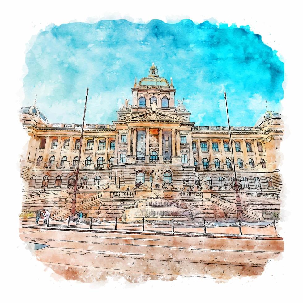 praha république tchèque croquis aquarelle illustration dessinée à la main vecteur