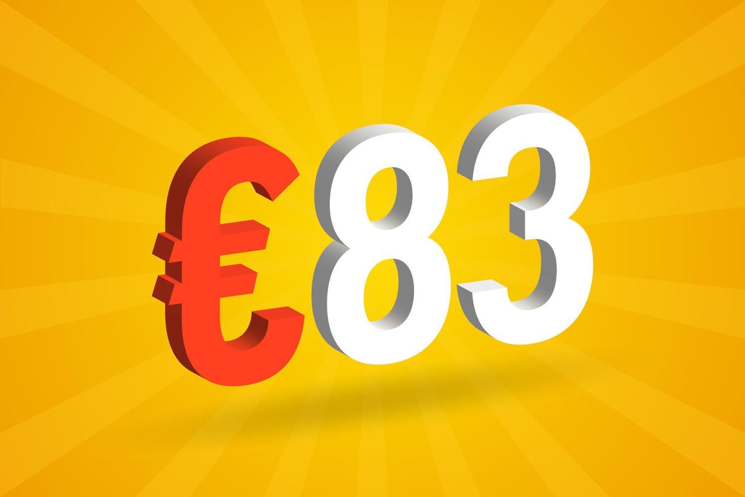 Symbole de texte vectoriel 3d de devise de 83 euros. 3d 83 euro union européenne argent vecteur de stock