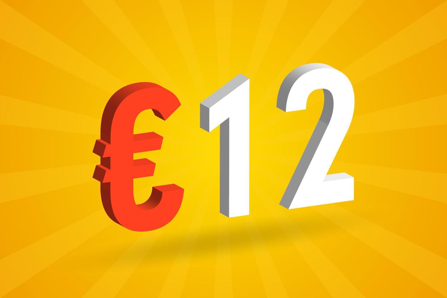Symbole de texte vectoriel 3d de devise de 12 euros. 3d 12 euro union européenne argent vecteur de stock