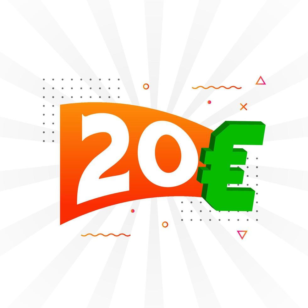 Symbole de texte vectoriel de devise de 20 euros. 20 euros vecteur de stock d'argent de l'union européenne