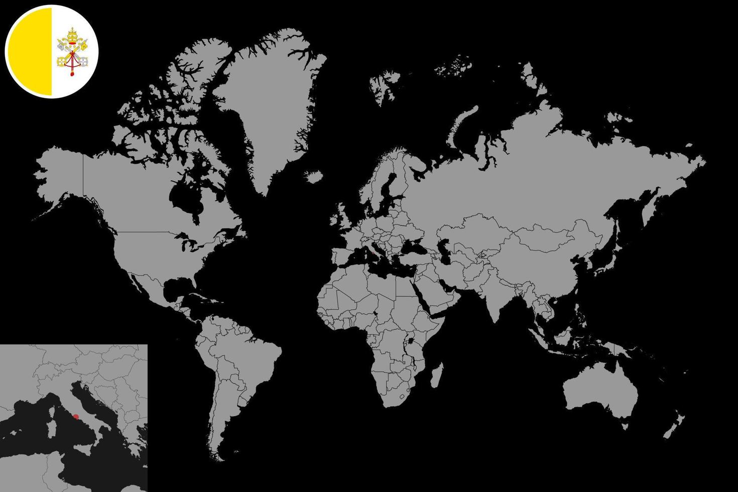 épinglez la carte avec le drapeau de la cité du vatican sur la carte du monde. illustration vectorielle. vecteur