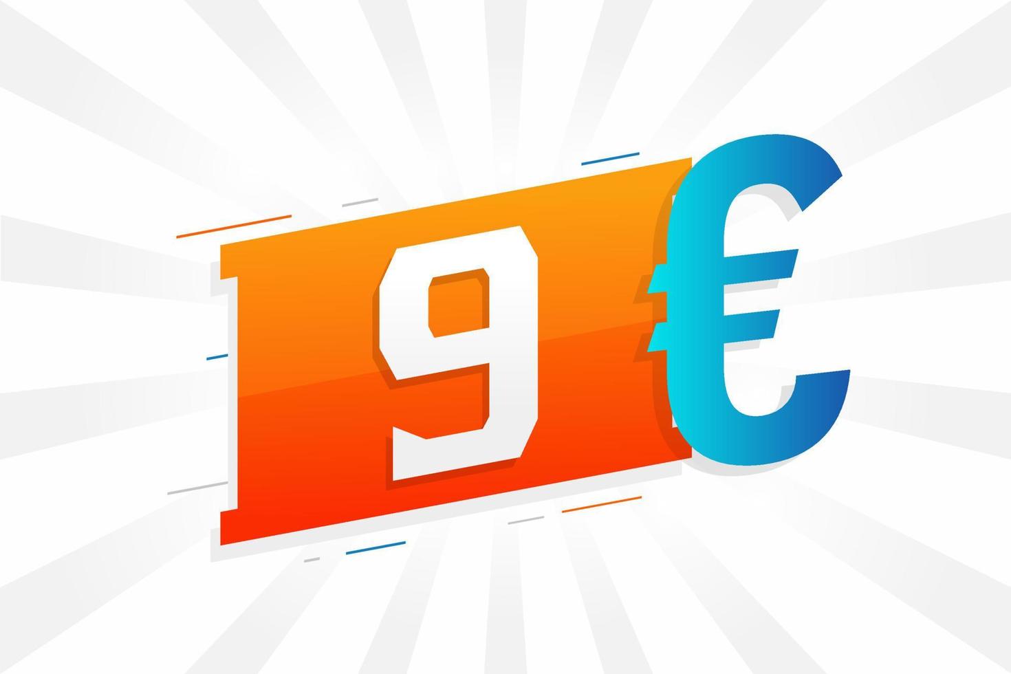 Symbole de texte vectoriel de devise de 9 euros. 9 euros vecteur de stock d'argent de l'union européenne