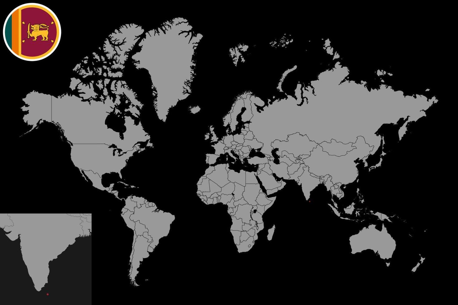 épinglez la carte avec le drapeau du sri lanka sur la carte du monde. illustration vectorielle. vecteur
