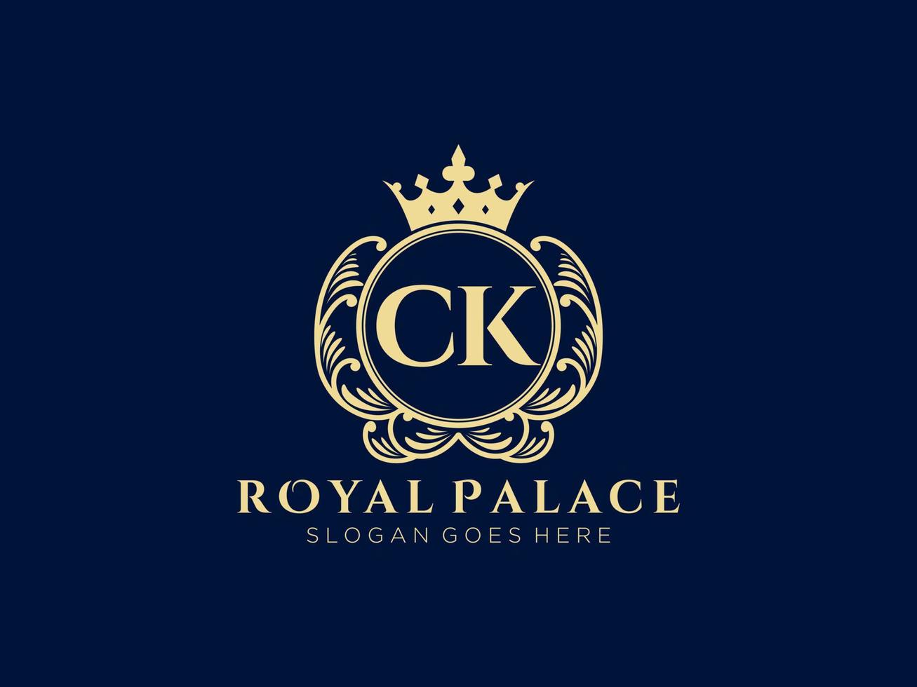 lettre ck logo victorien de luxe royal antique avec cadre ornemental. vecteur