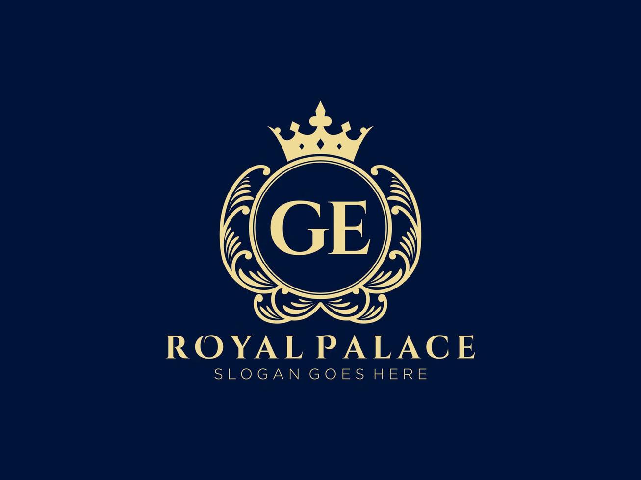 lettre ge logo victorien de luxe royal antique avec cadre ornemental. vecteur