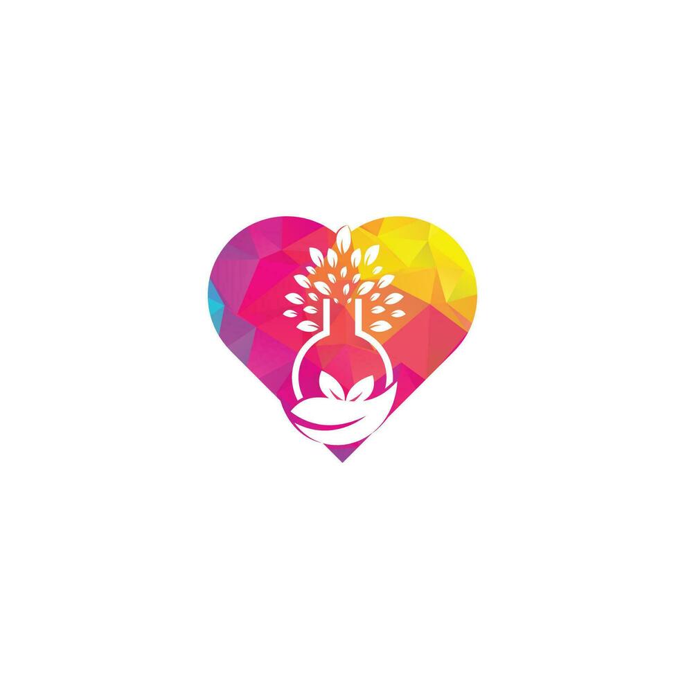 logo de concept de forme de coeur d'arbre de laboratoire. création de logo vectoriel de laboratoire vert. logo feuille et bouteille de laboratoire