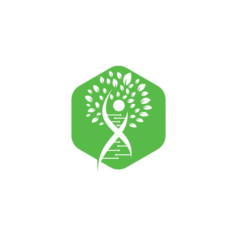 création de logo vectoriel d'arbre d'adn. icône génétique d'adn. ADN avec création de logo vectoriel de feuilles vertes.