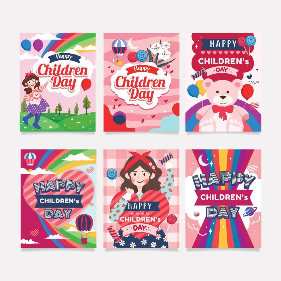 collections de conception de cartes de fête des enfants heureux vecteur