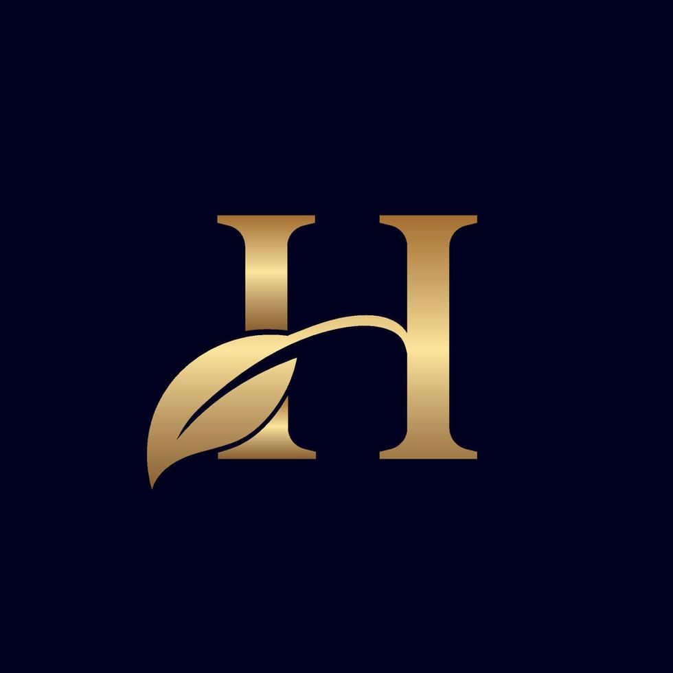 logo doré h avec feuille vecteur