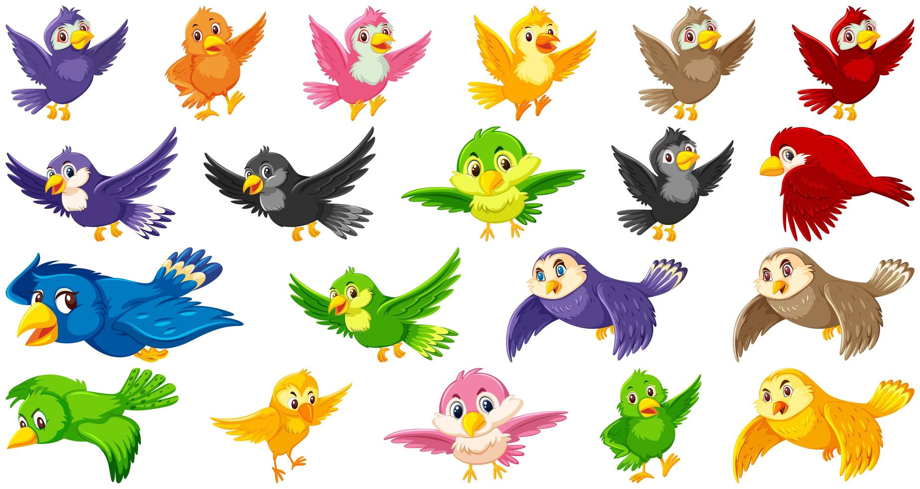 ensemble de personnages de dessins animés d'oiseaux vecteur