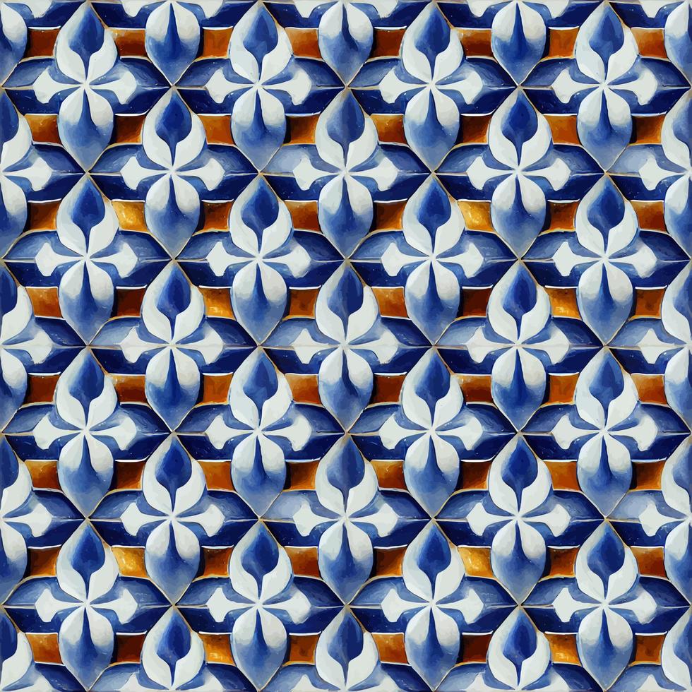 illustration graphique du motif azulejo portugais avec fleur de porcelaine céramique floral sans soudure parfait pour le scrapbooking, papier peint, fond web vecteur