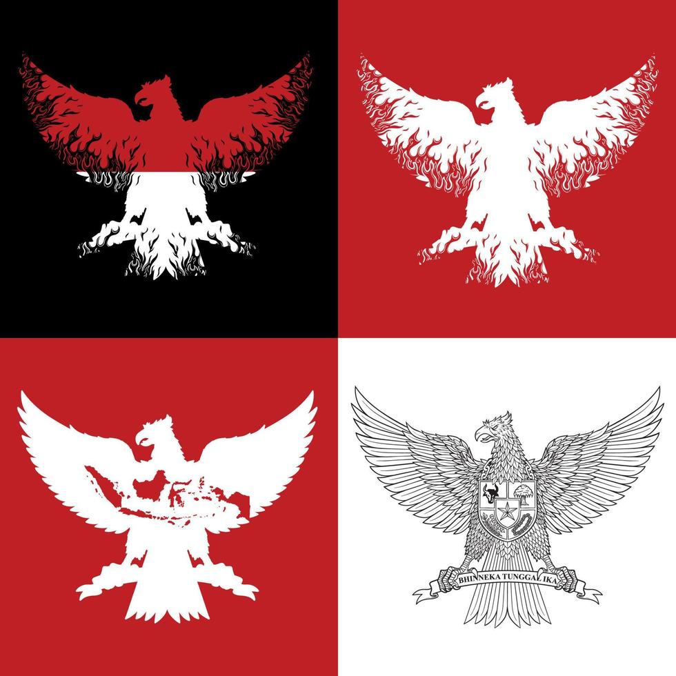 silhouette symbole indonésien garuda pancasila ensemble vecteur