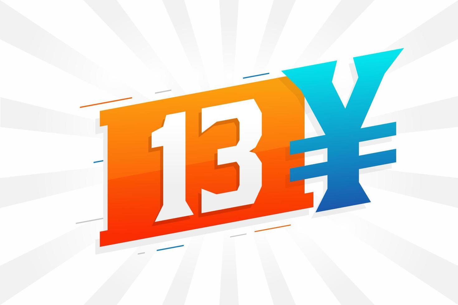 Symbole de texte vectoriel de la monnaie chinoise de 13 yuans. 13 yens monnaie japonaise vecteur de stock d'argent
