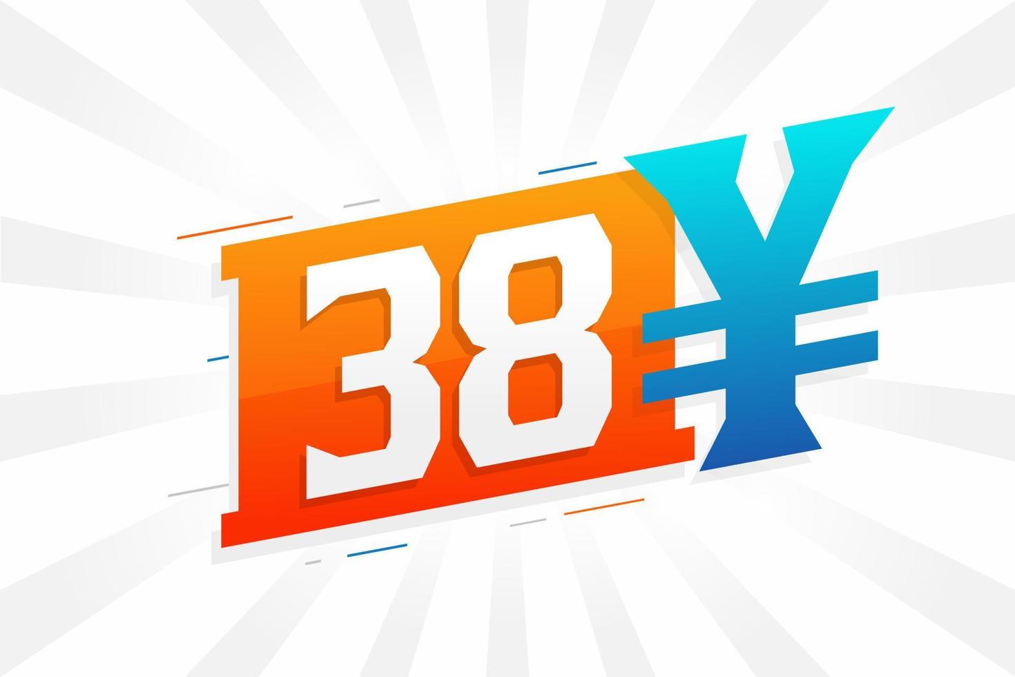 Symbole de texte vectoriel de la monnaie chinoise de 38 yuans. 38 yen monnaie japonaise vecteur de stock d'argent